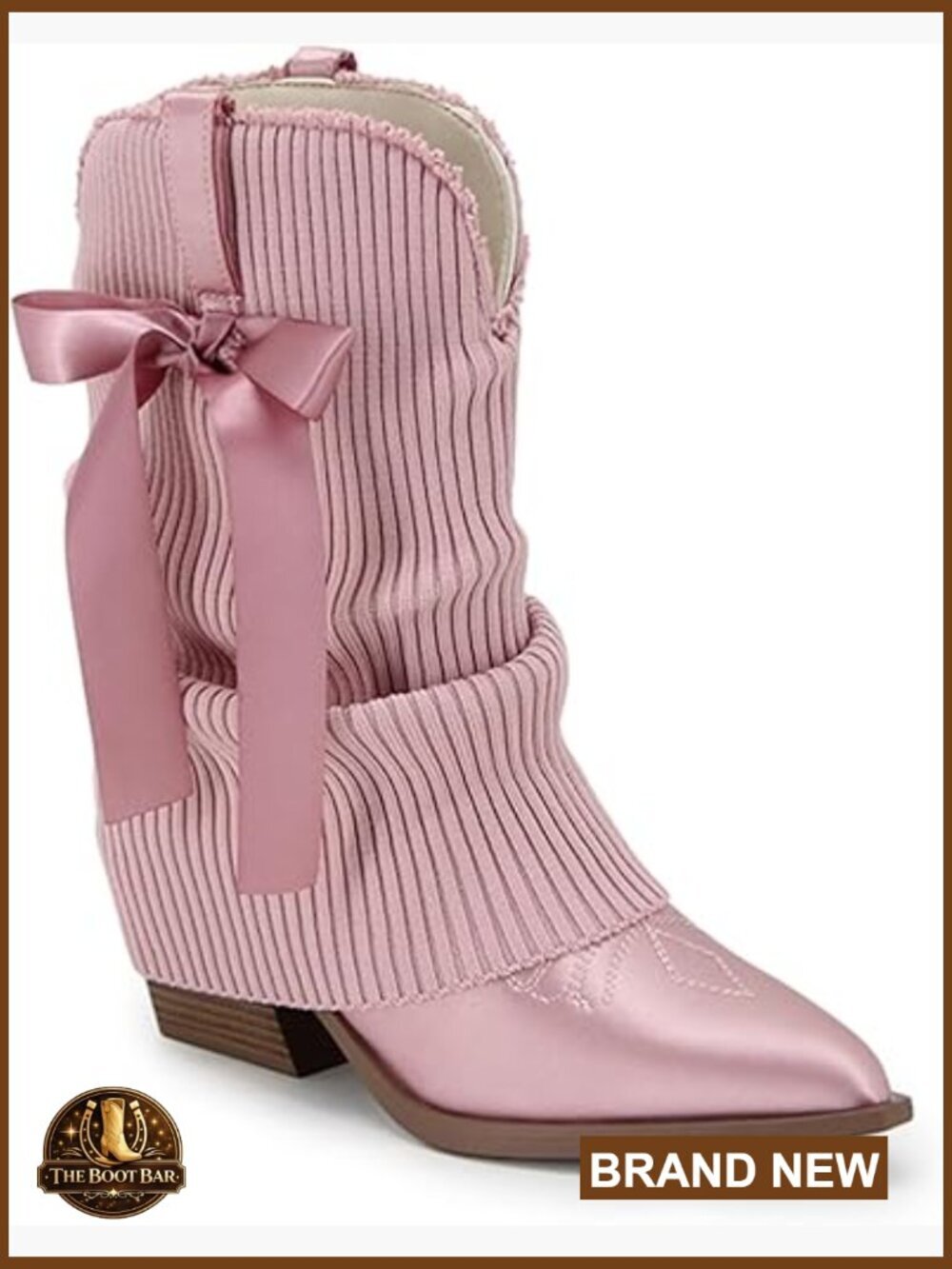 Fold Over Cowgirl Satin Booties Pointed Toe Chunky Heel Pull On Ankle Boots